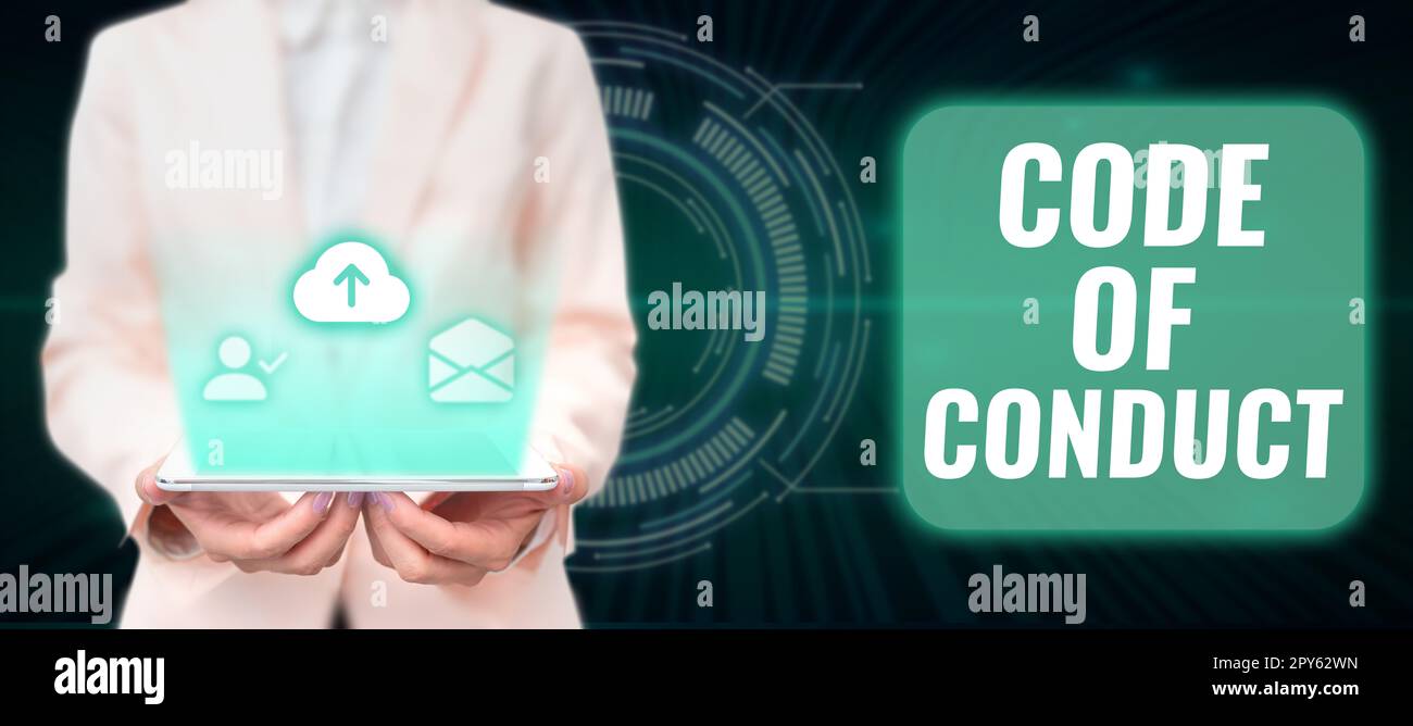 Text caption presenting Code Of Conduct, Concept meaning Ethics rules