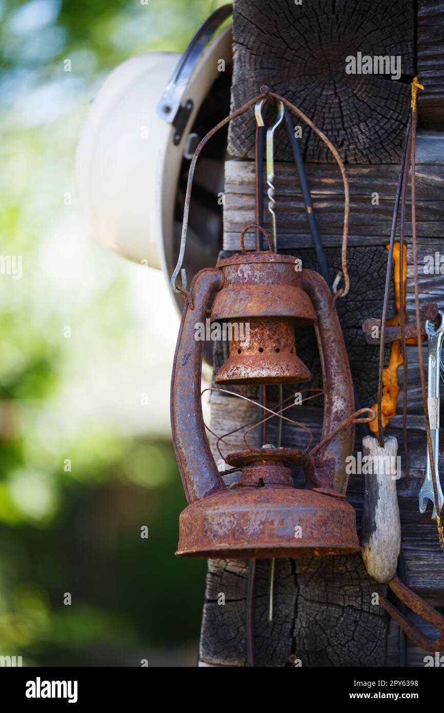 Rusty kerosene lamp Stock Photo
