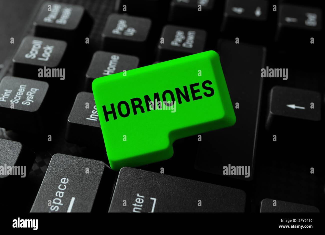 Handwriting text Hormones. Word for regulatory substance produced in organism transported tissue fluids Stock Photo