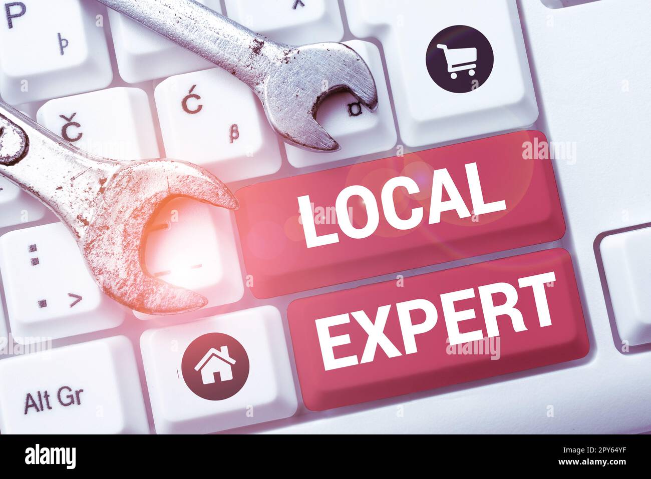 Sign displaying Local Expert. Word for offers expertise and assistance in booking events locally Stock Photo