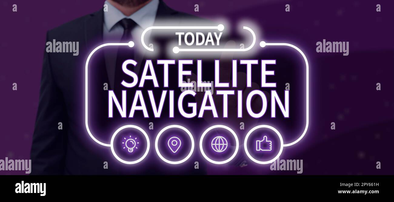 Conceptual caption Satellite Navigation. Word for system providing autonomous geo-spatial positioning Stock Photo