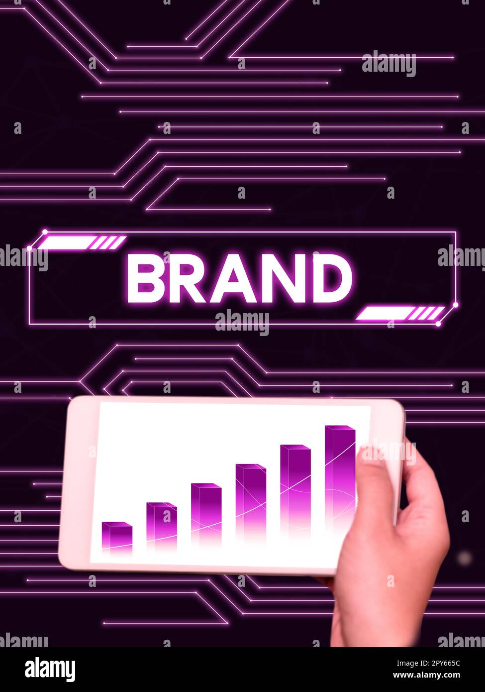 Conceptual display Brand. Business overview Type of product manufactured by a company under a particular name Stock Photo