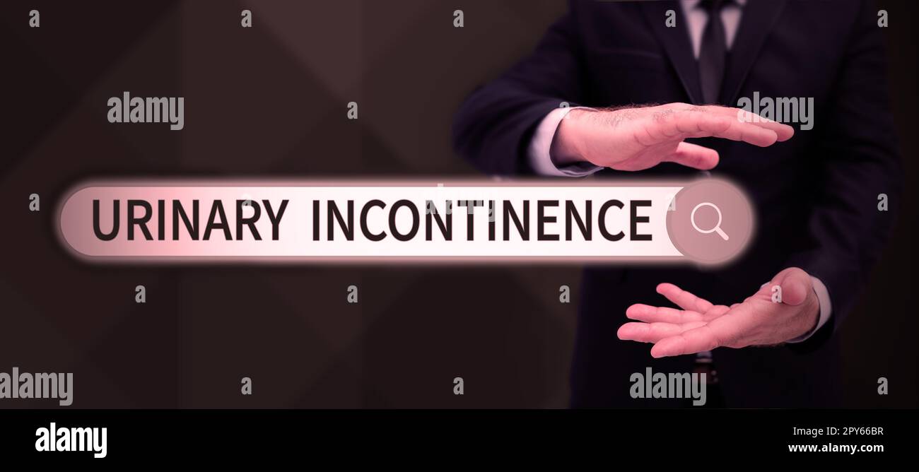 Text caption presenting Urinary Incontinence. Concept meaning