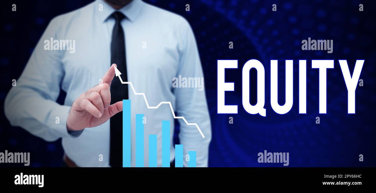 Text caption presenting Equity. Concept meaning quality of being fair and impartial race free One hand Unity Stock Photo