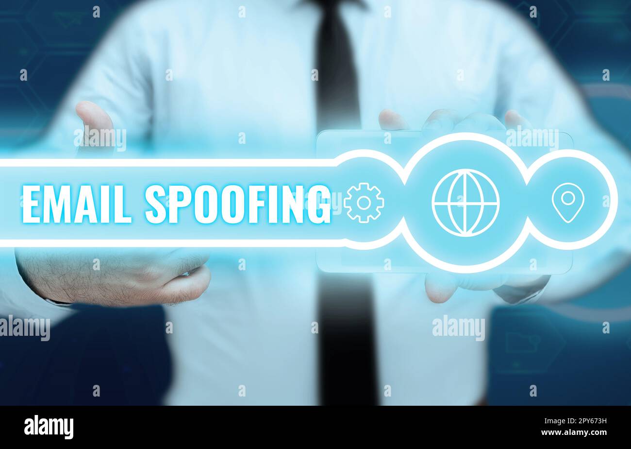 Conceptual display Email Spoofing. Business showcase secure the access and content of an email account or service Stock Photo