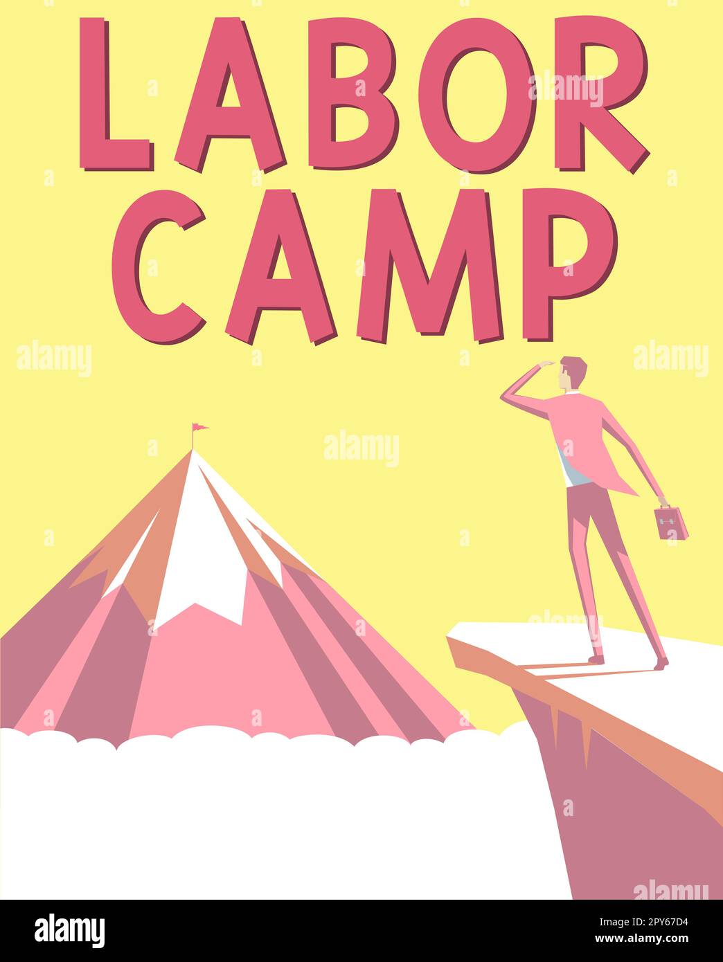 Sign displaying Labor Camp. Business overview a penal colony where forced labor is performed Stock Photo