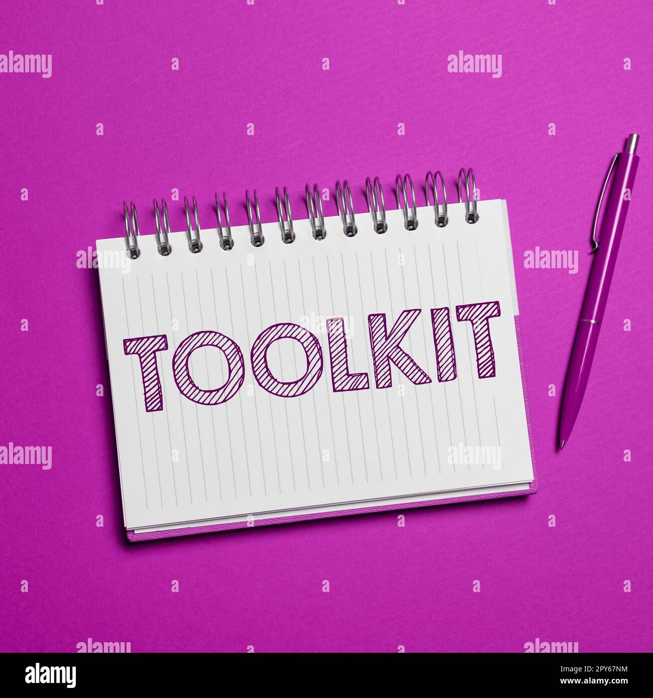 Hand writing sign Toolkit. Business overview set of tools kept in a bag ...