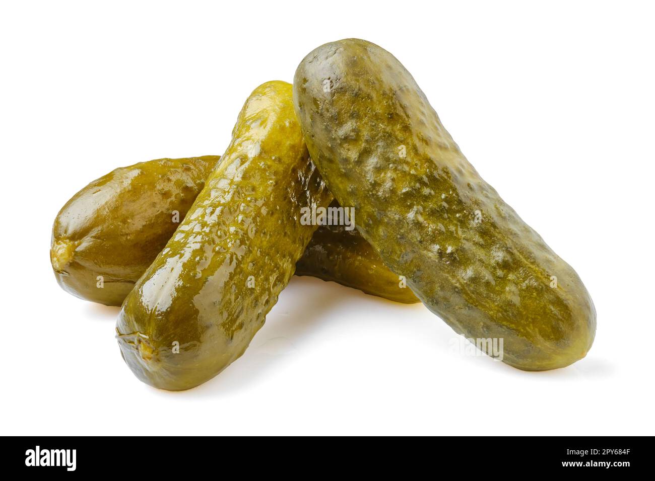 Three pickled cucumbers isolated on white Stock Photo
