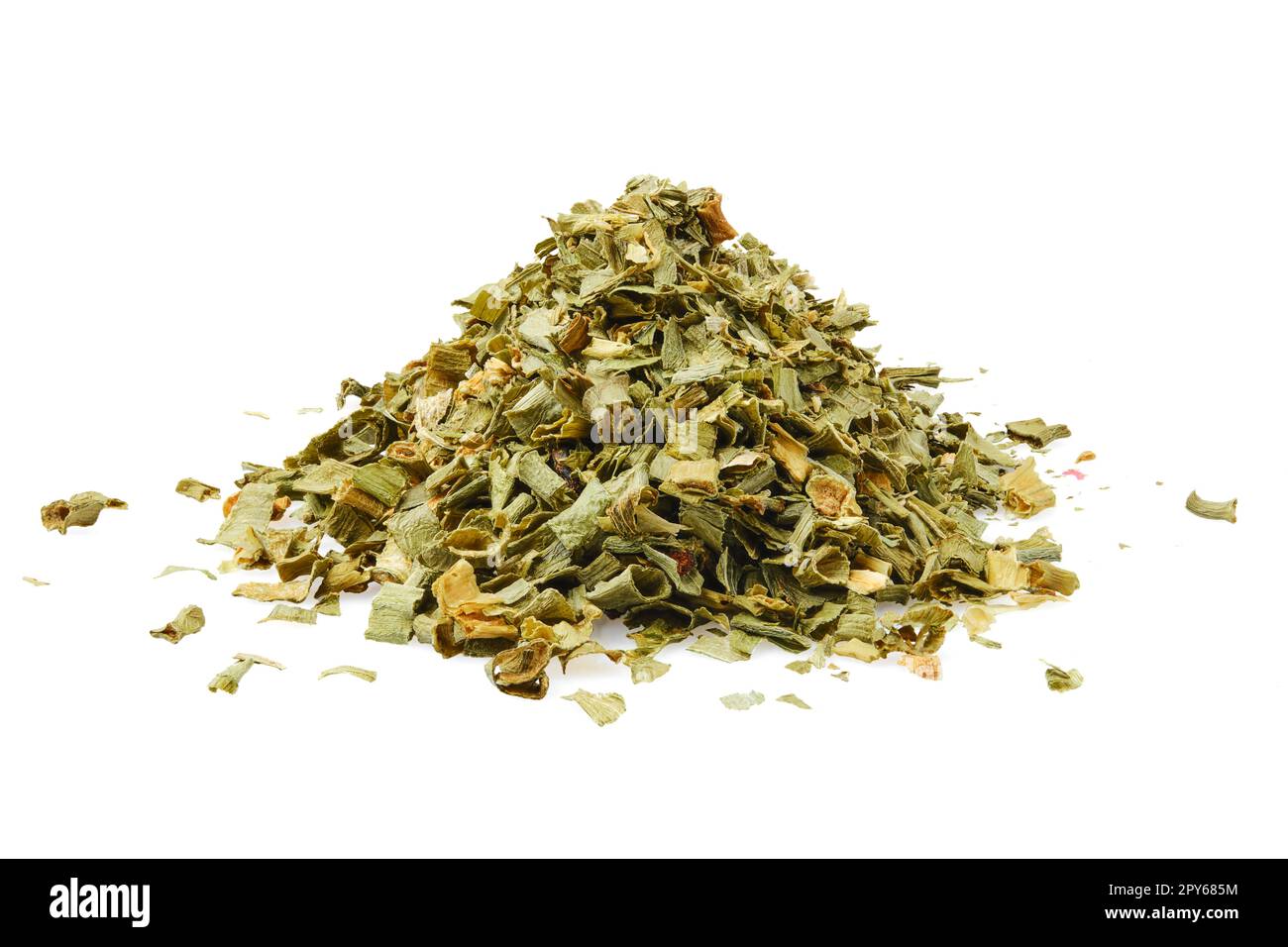 Heap of dried scallions isolated on white Stock Photo