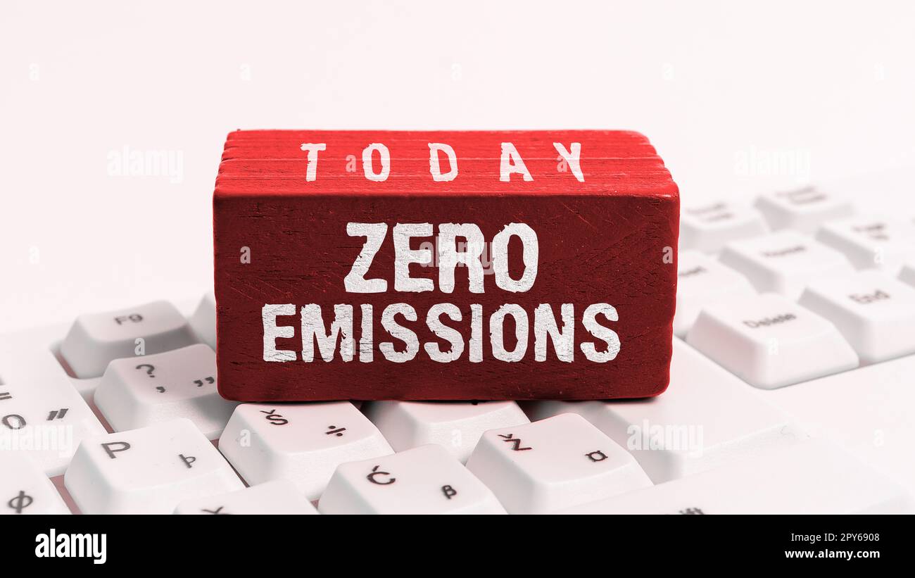 Writing displaying text Zero Emissions. Word for emits no waste products that pollute the environment Stock Photo