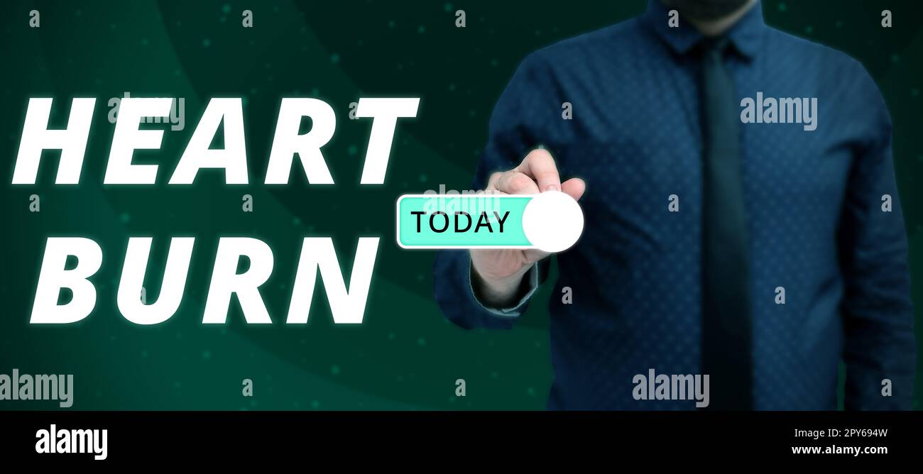 Conceptual display Heart Burn. Business idea a burning sensation or