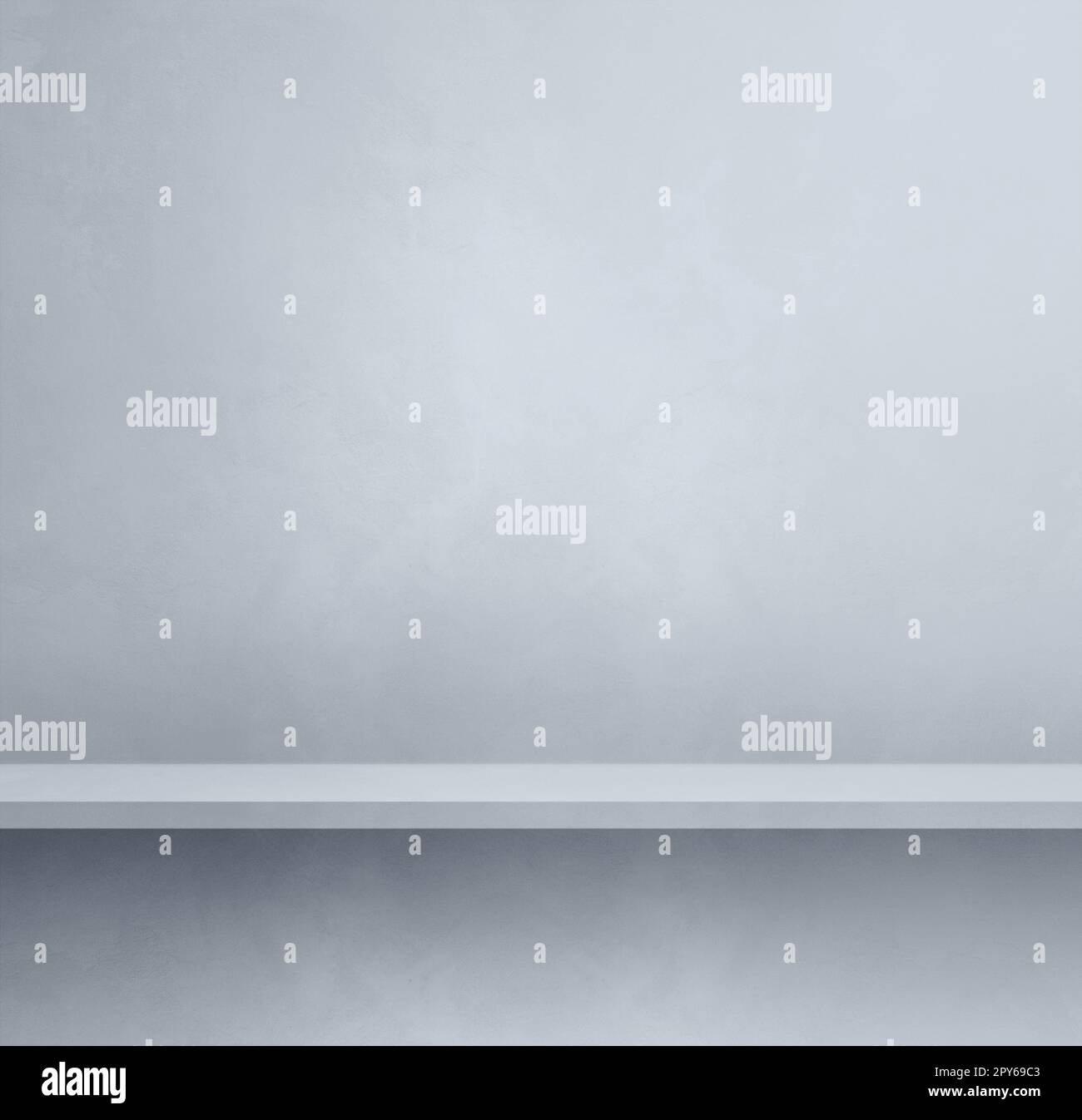 Empty shelf on a light grey concrete wall. Background template. Square mockup Stock Photo