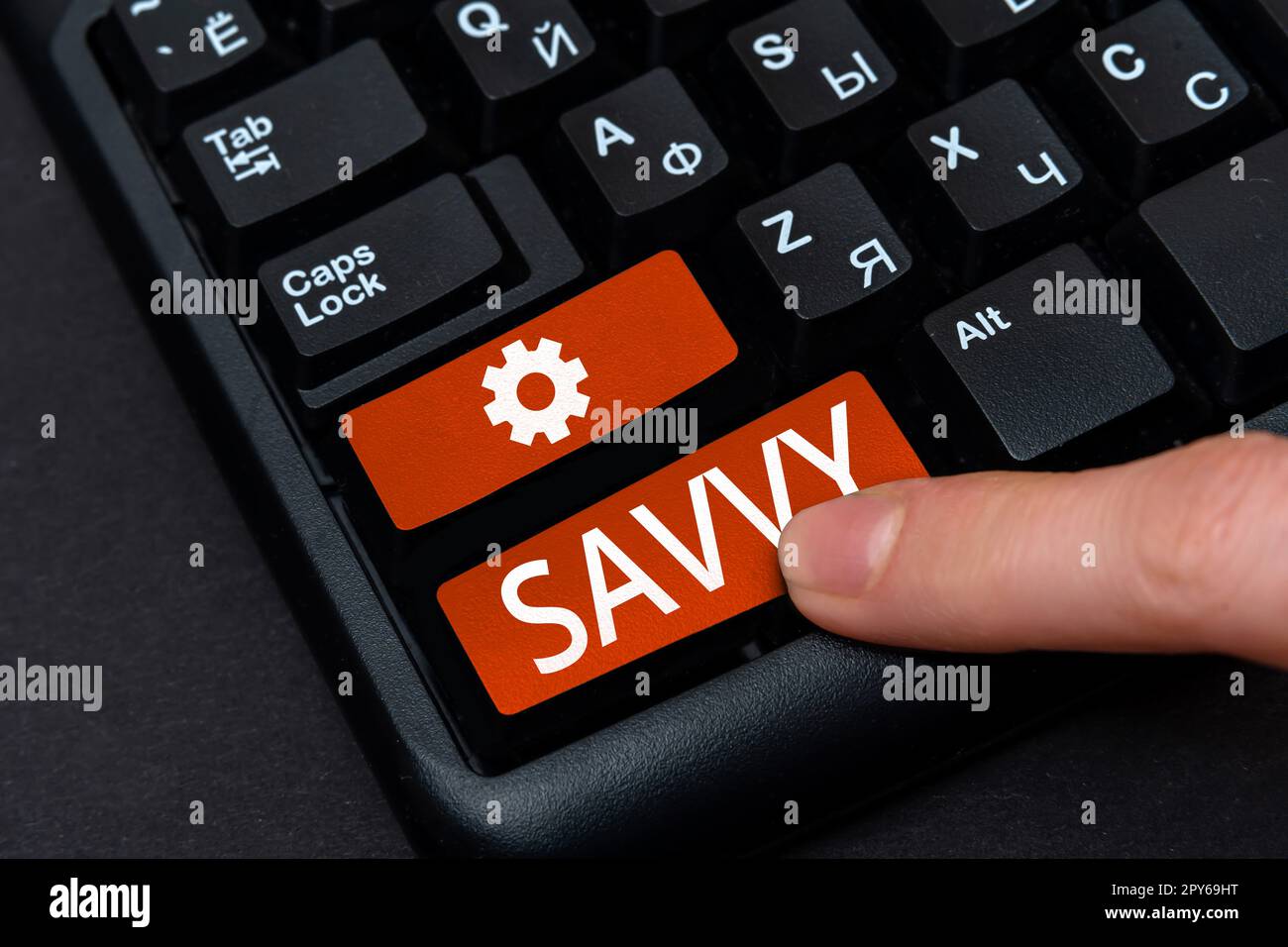 Text sign showing Savvy. Word for having perception, comprehension in practical matters Stock Photo