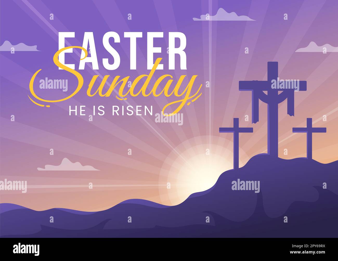 Happy easter sunday day illustration with jesus he is risen and