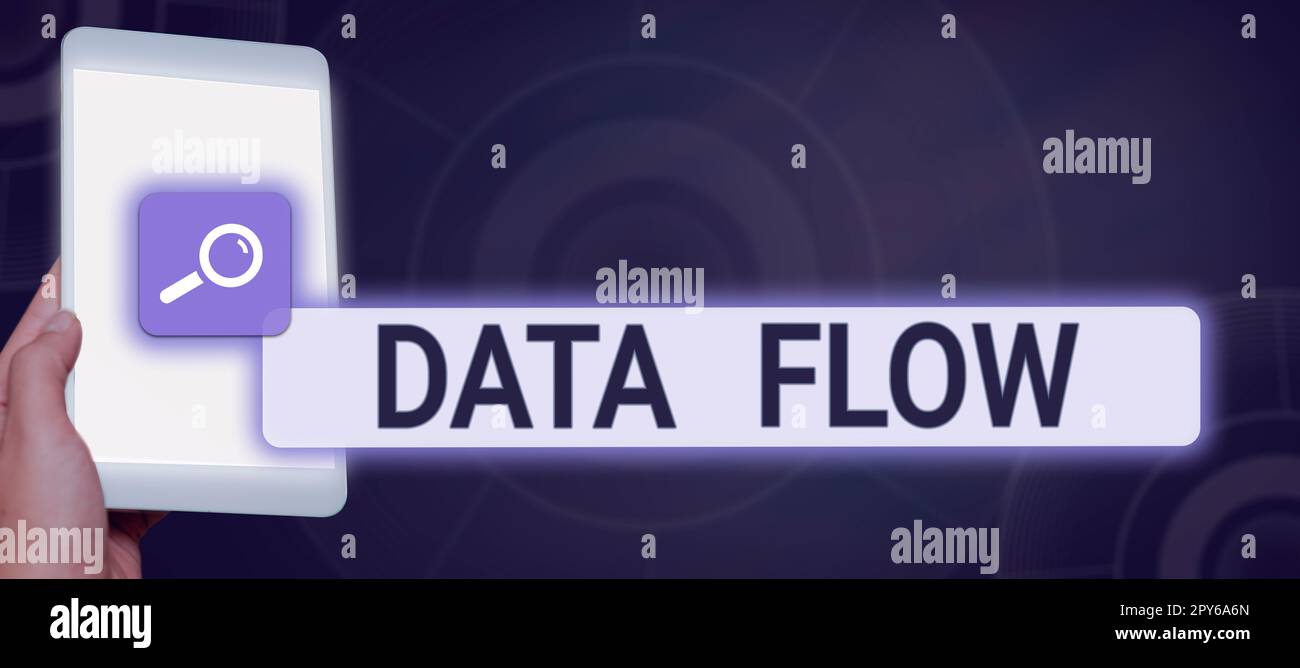 Conceptual display Data Flow. Internet Concept the movement of data through a system comprised of software Stock Photo