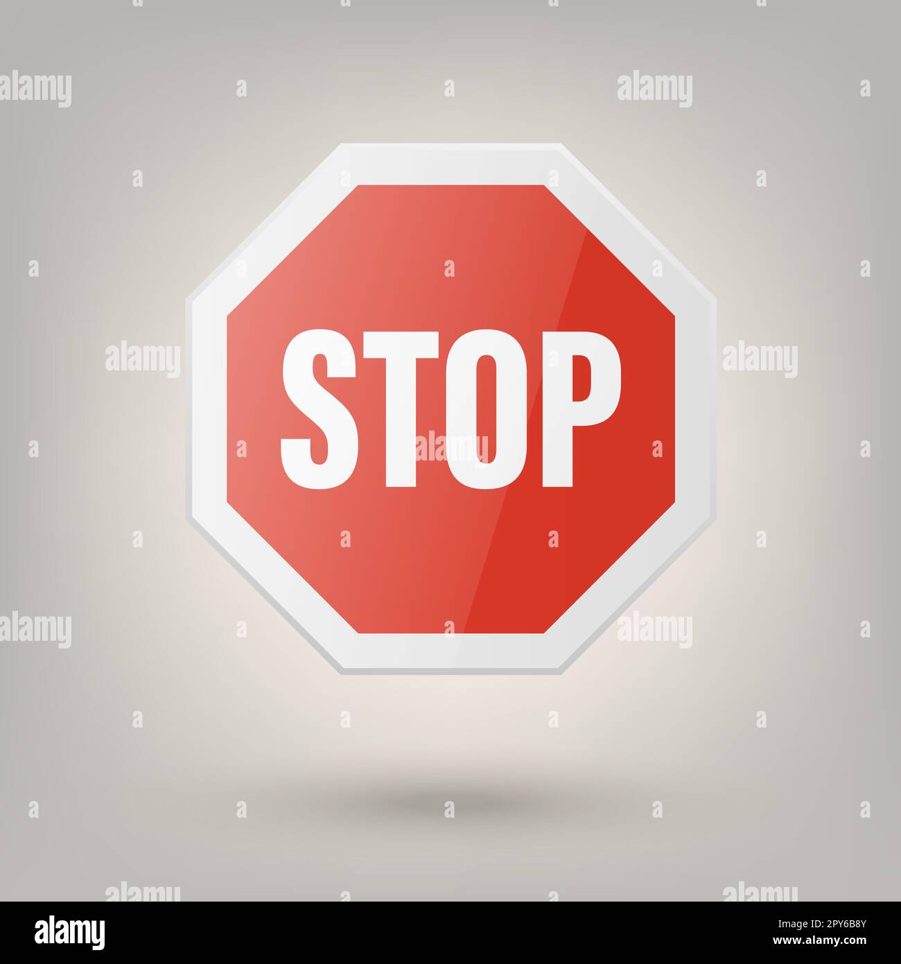 Vector White and Red Round Glossy Prohibition Stop Sign - Warning ...