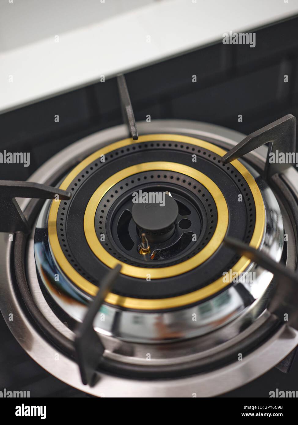 stove with black soot on the gas burner head Stock Photo Alamy