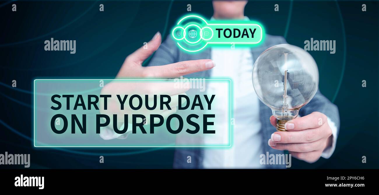 Text caption presenting Start Your Day On Purpose. Business concept Have clean ideas of what you are going to do Stock Photo