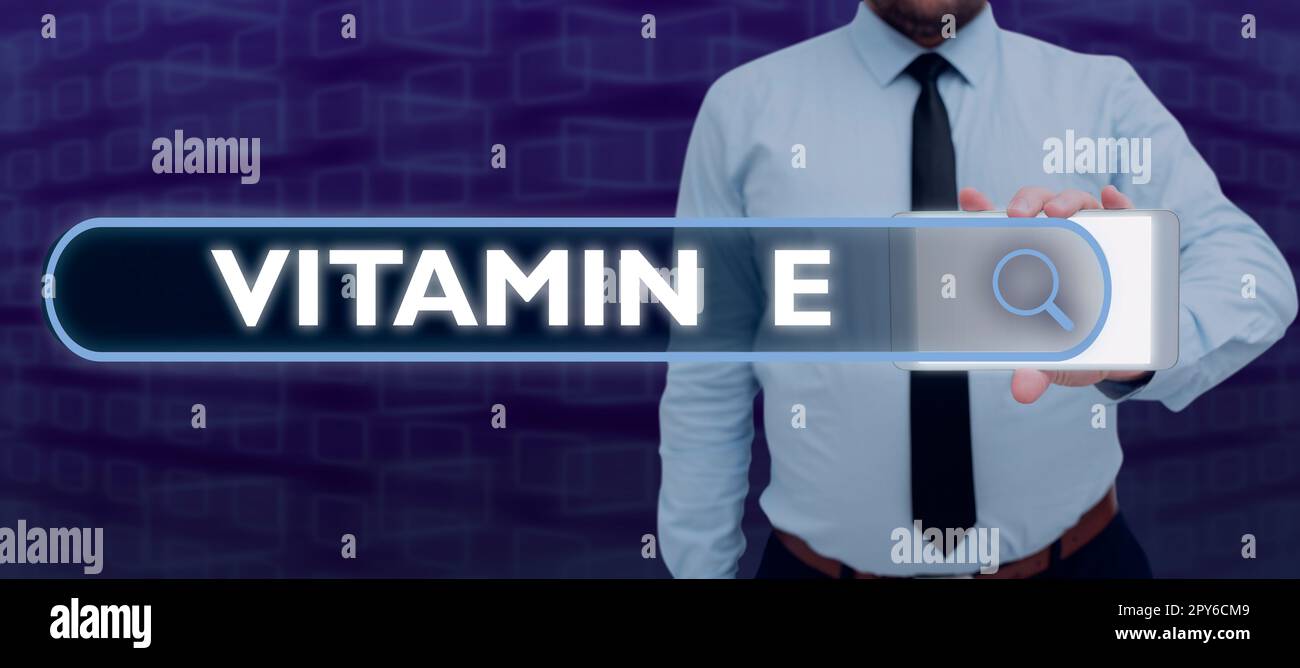 Conceptual display Vitamin E, Concept meaning Antioxidant Protects body