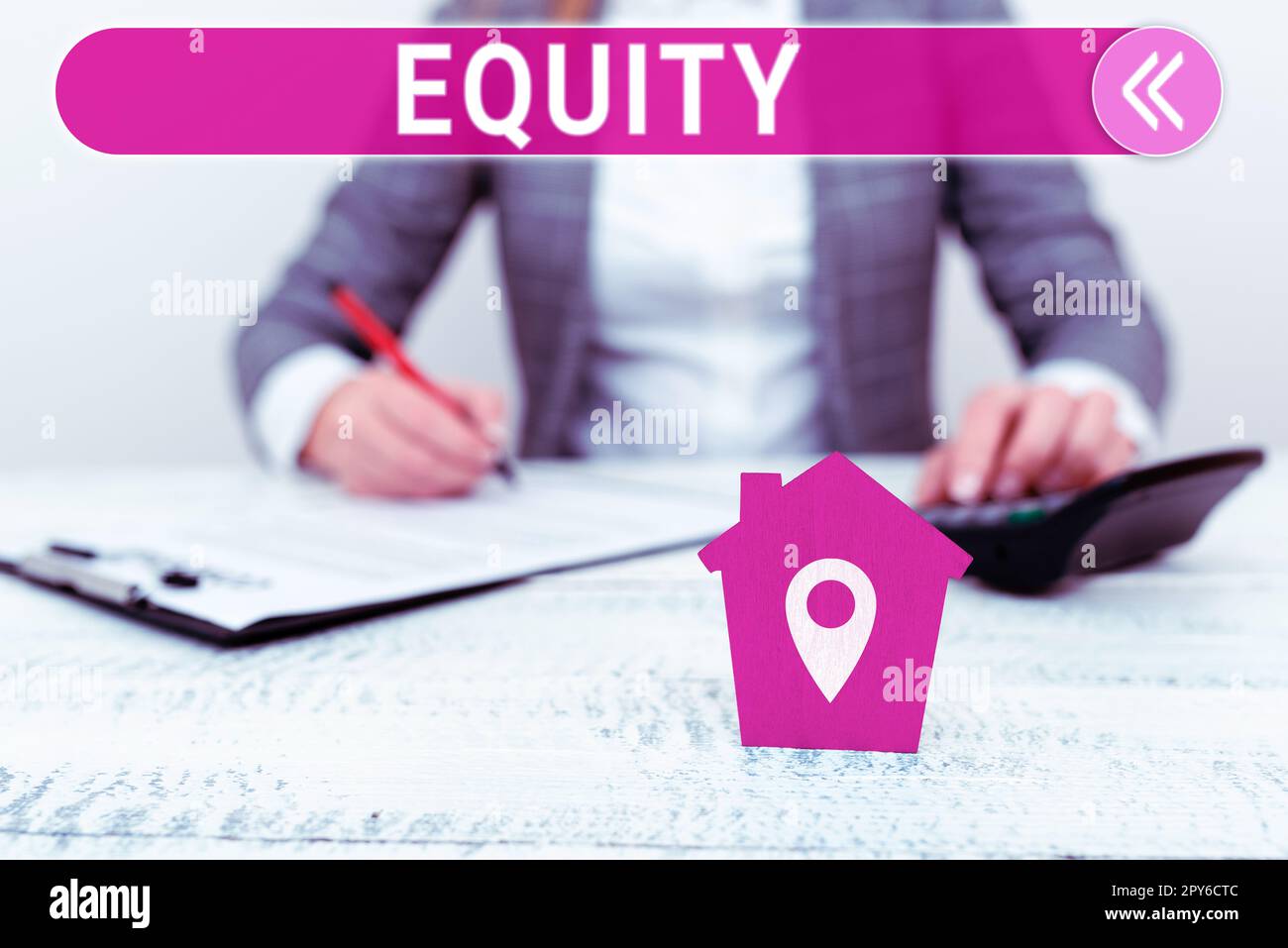 Sign displaying Equity. Concept meaning quality of being fair and impartial race free One hand Unity Stock Photo