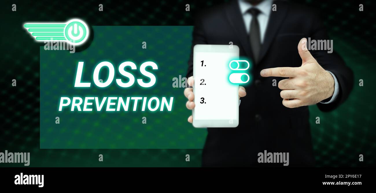 Sign displaying Loss Prevention. Business approach the fact that you no longer have something or have less of something Stock Photo