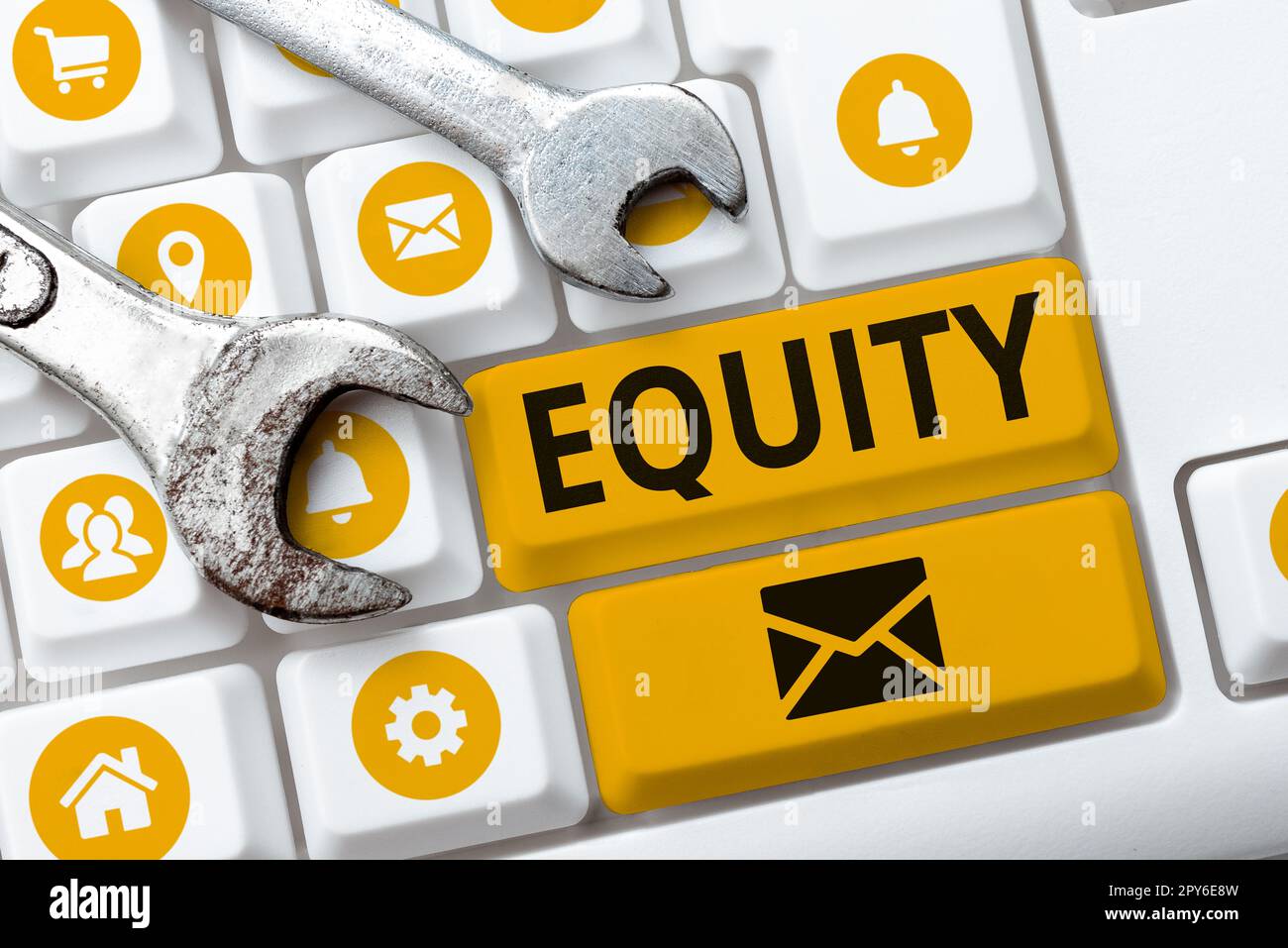 Handwriting text Equity. Word Written on quality of being fair and impartial race free One hand Unity Stock Photo