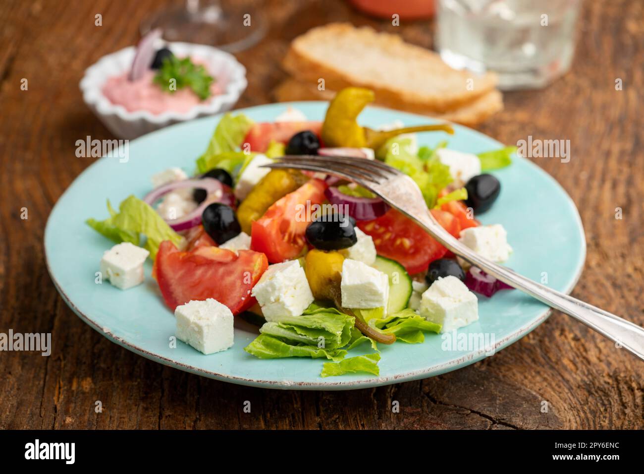 geek salad with feta cheese Stock Photo