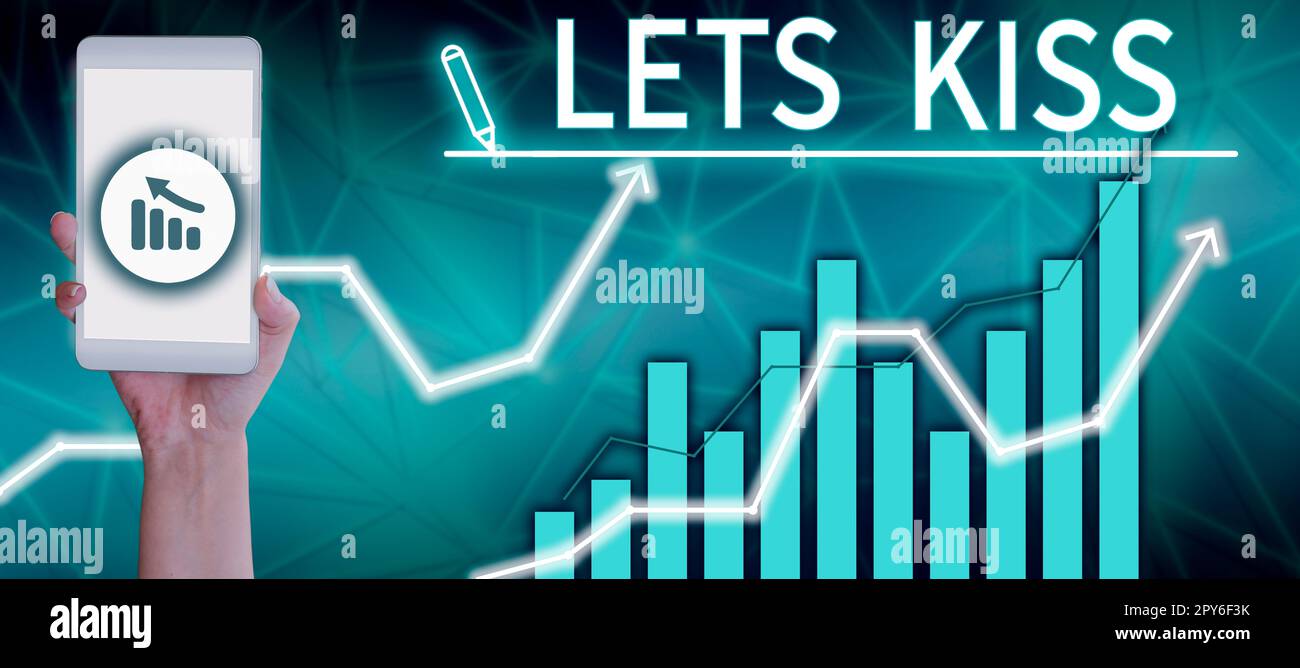 Text caption presenting Lets Kiss. Word Written on Sign of love