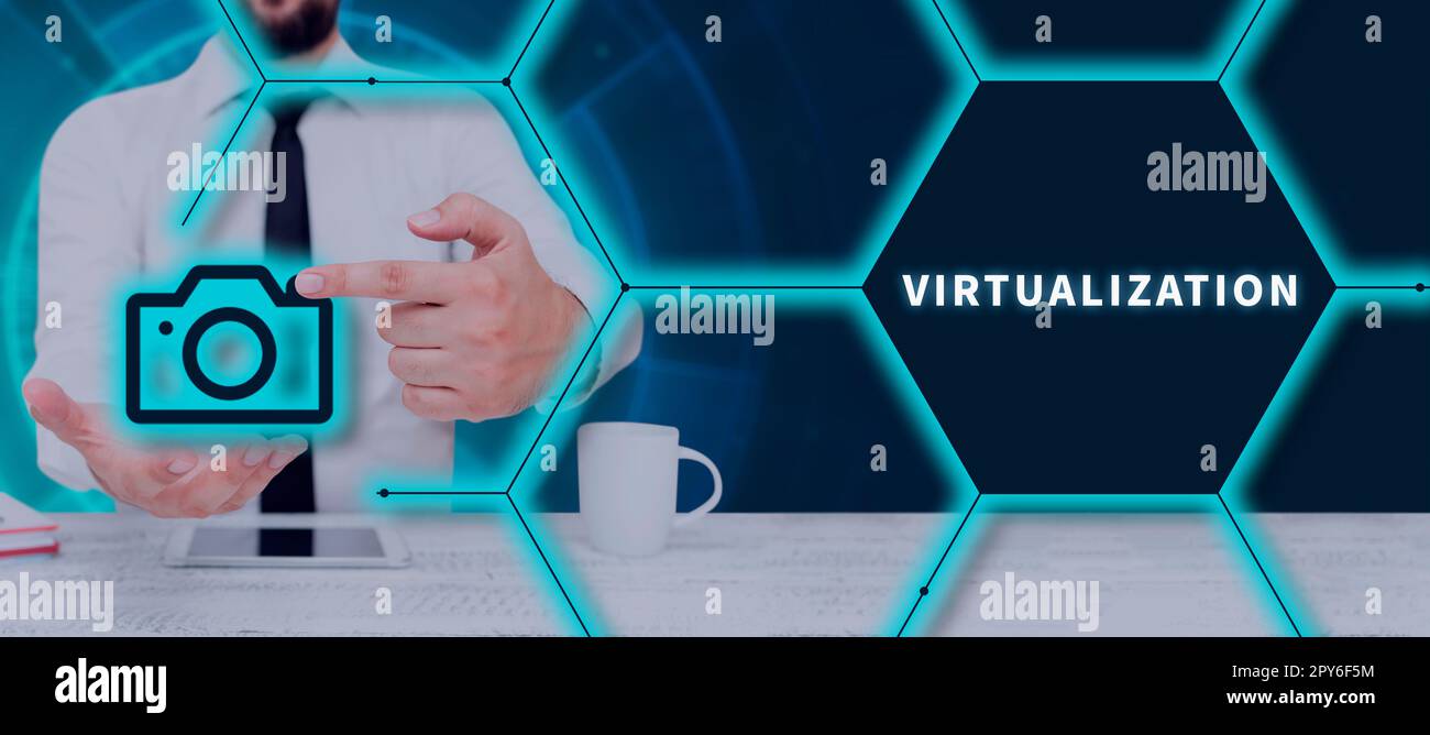 Computer Virtual Sign Hand writing sign Virtualization. Business concept application of ...