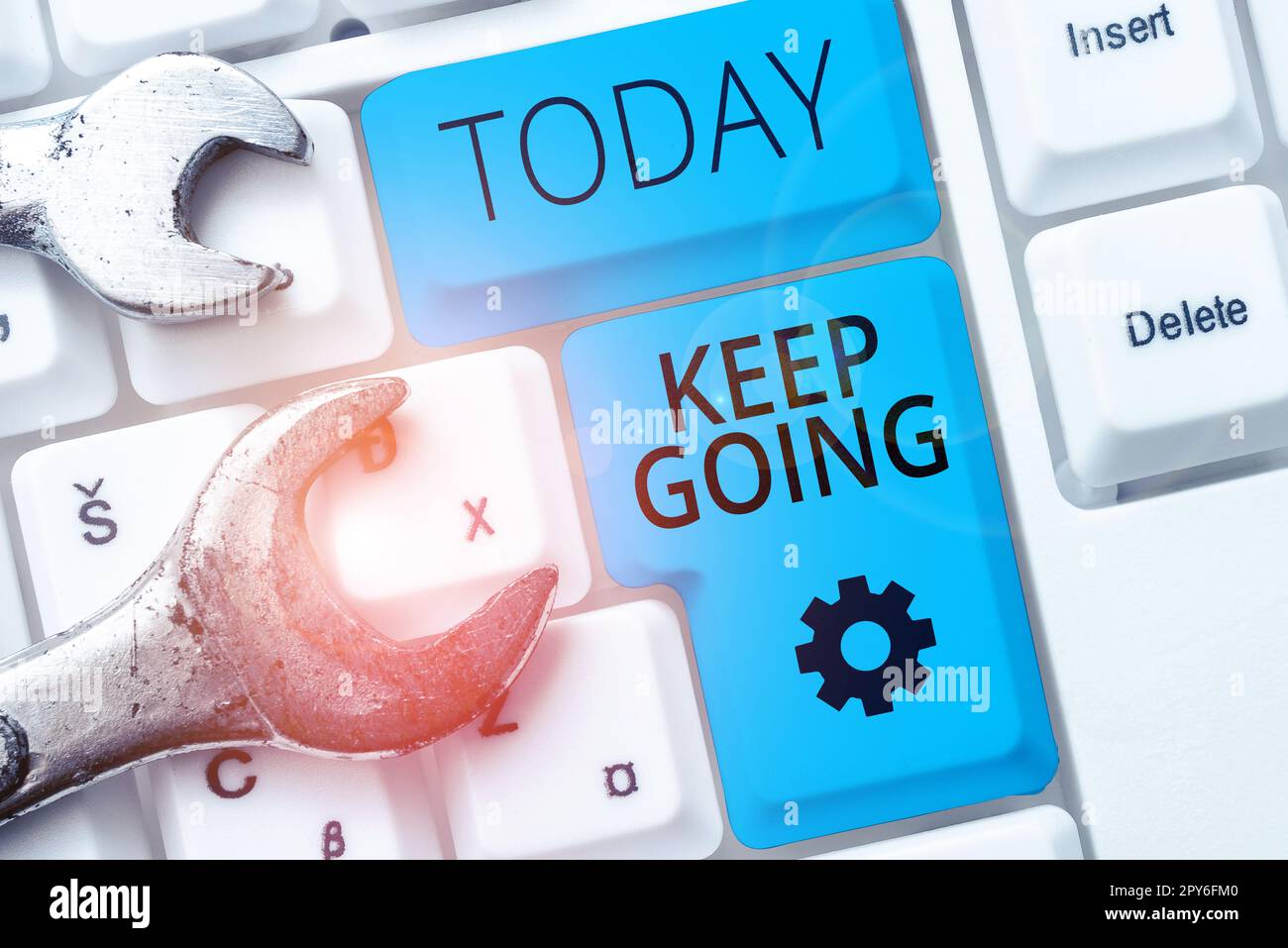 Sign displaying Keep Going. Word Written on make an effort to live normally when in a difficult situation Stock Photo