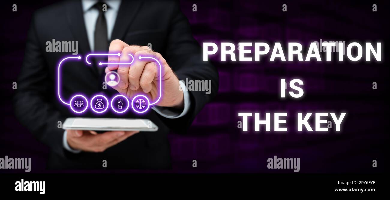 Text caption presenting Preparation Is The Key. Internet Concept action of making something ready for service or use Stock Photo