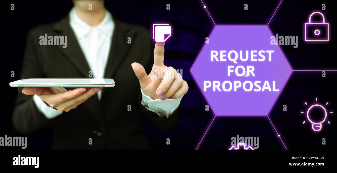 Hand writing sign Request For Proposal. Business idea document contains ...