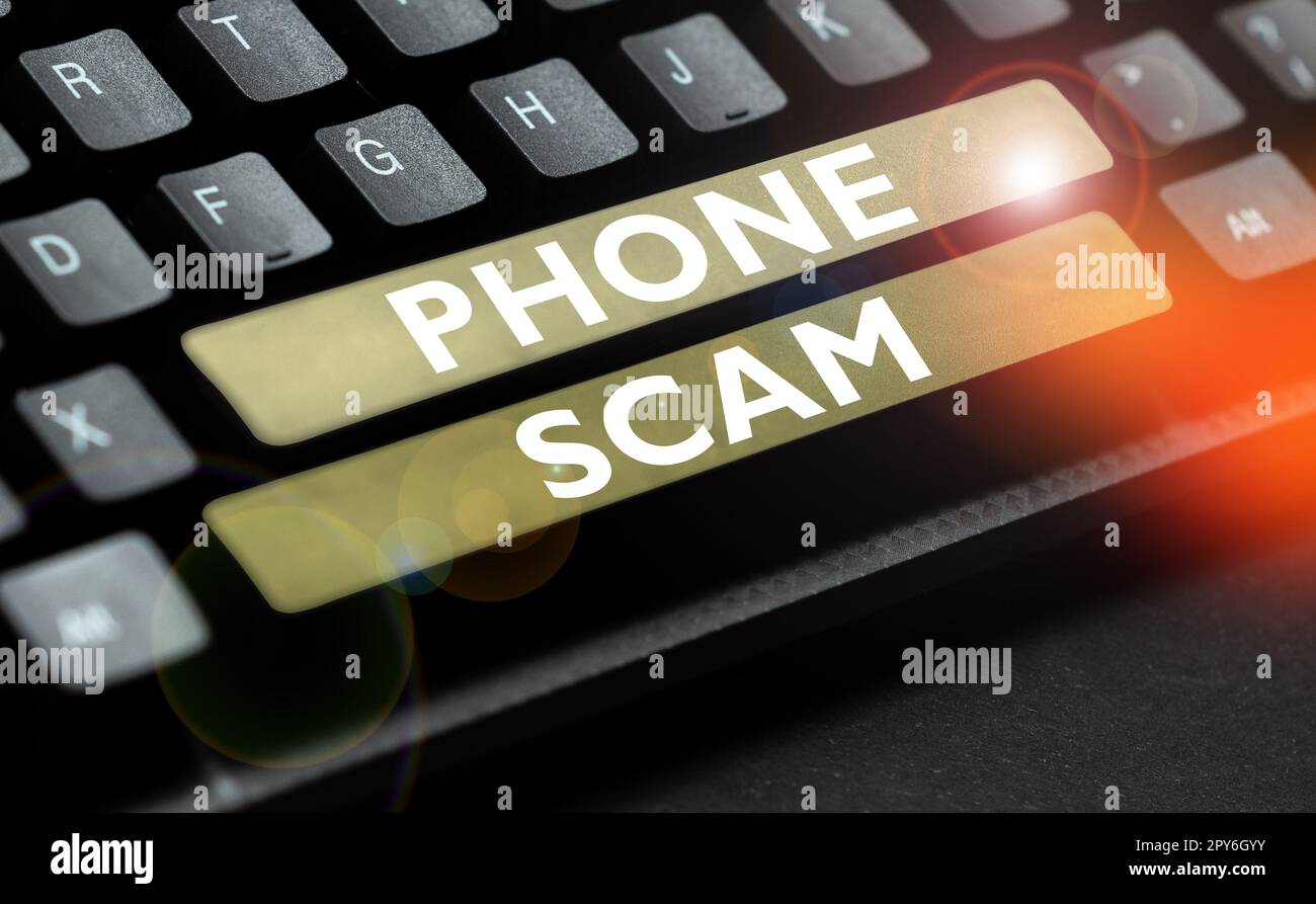 Hand writing sign Phone Scam. Business overview getting unwanted calls to promote products or service Telesales Stock Photo
