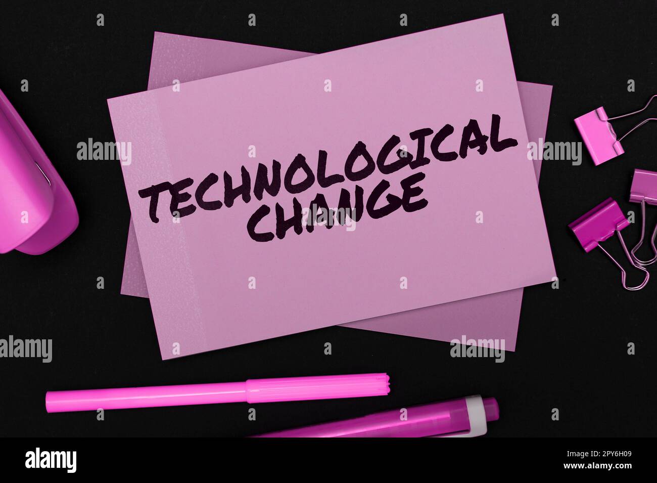 Conceptual display Technological Change. Concept meaning increase in the efficiency of a product or process Stock Photo