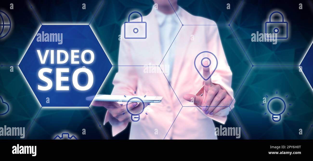 Text sign showing Video Seo. Internet Concept the process of improving the ranking or visibility of a video Stock Photo
