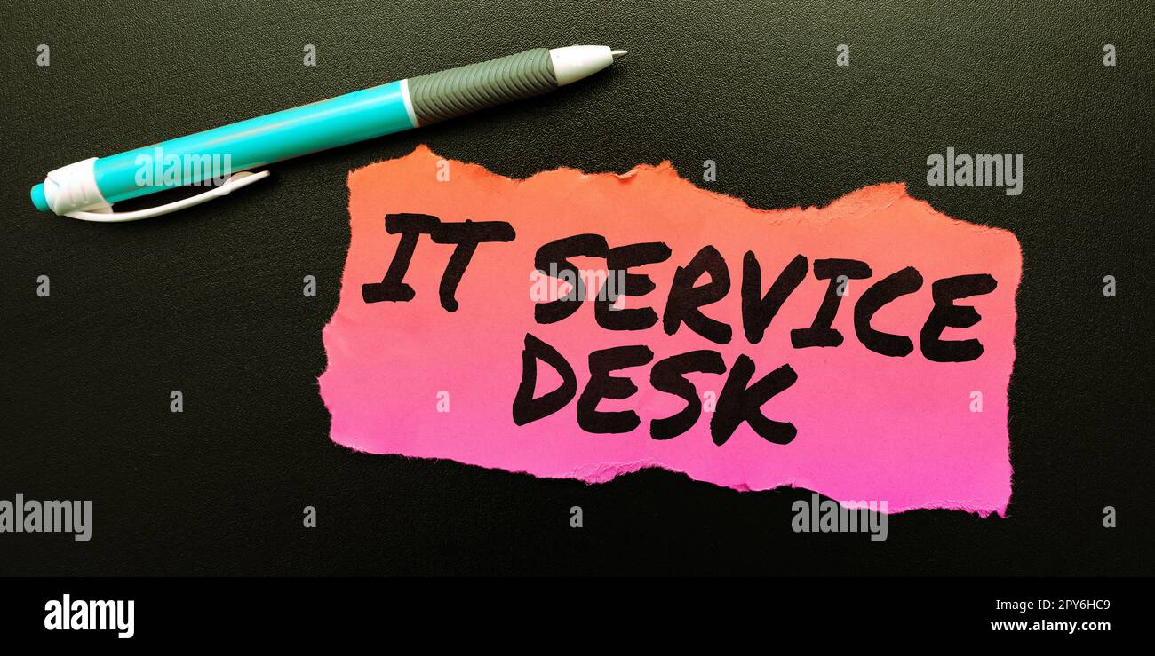 Text caption presenting It Service Desk. Business concept Technological support online assistance help center Stock Photo