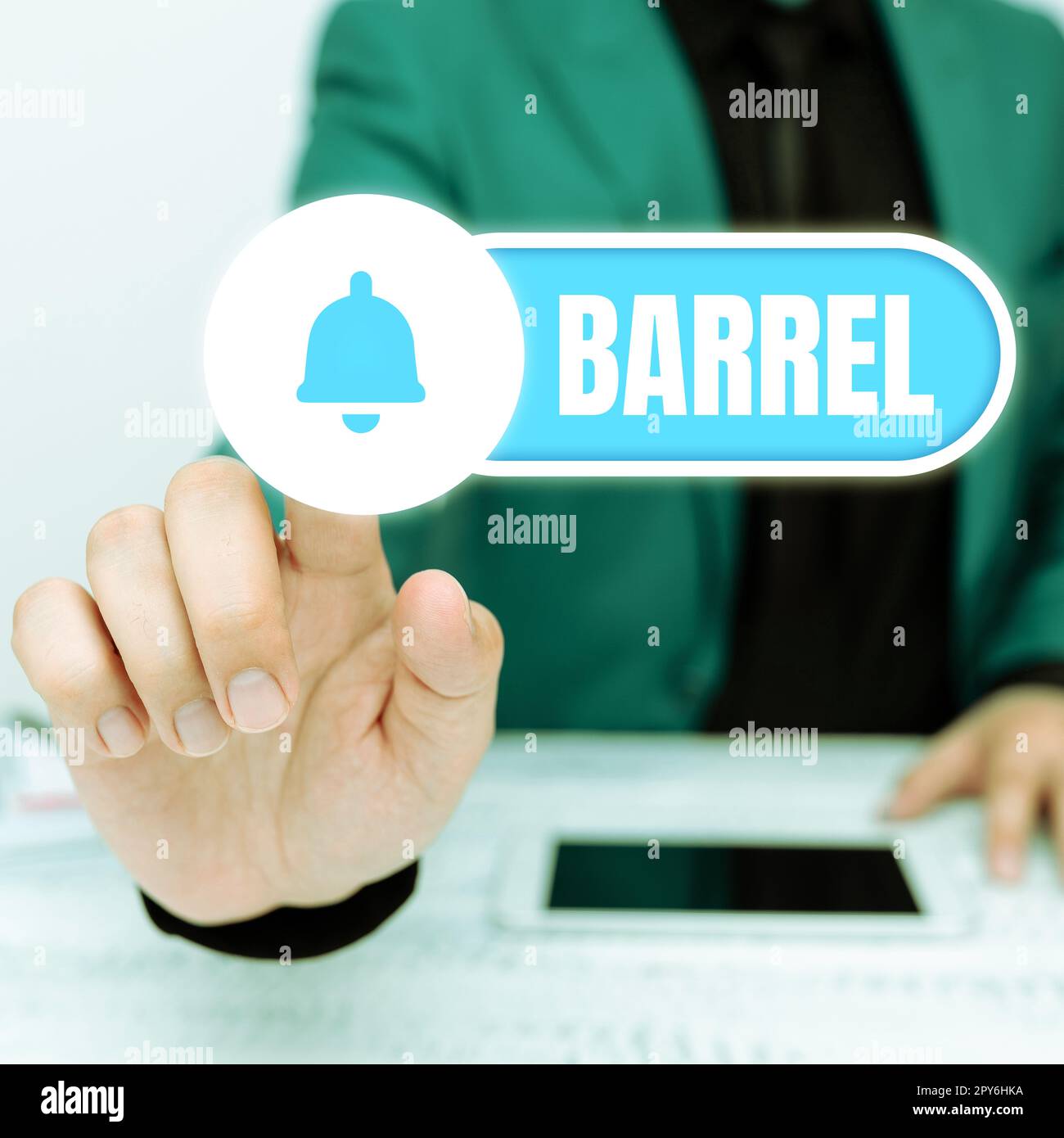 Hand writing sign Barrel. Word for cylindrical container bulging out in the middle made of wooden staves Stock Photo