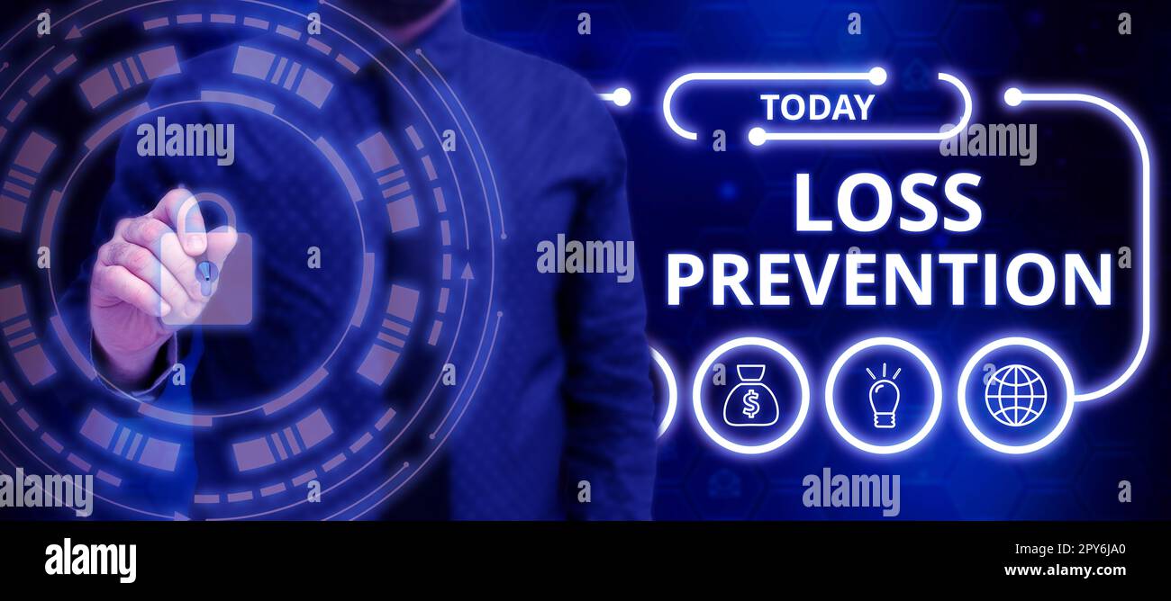 Text sign showing Loss Prevention. Concept meaning the fact that you no longer have something or have less of something Stock Photo