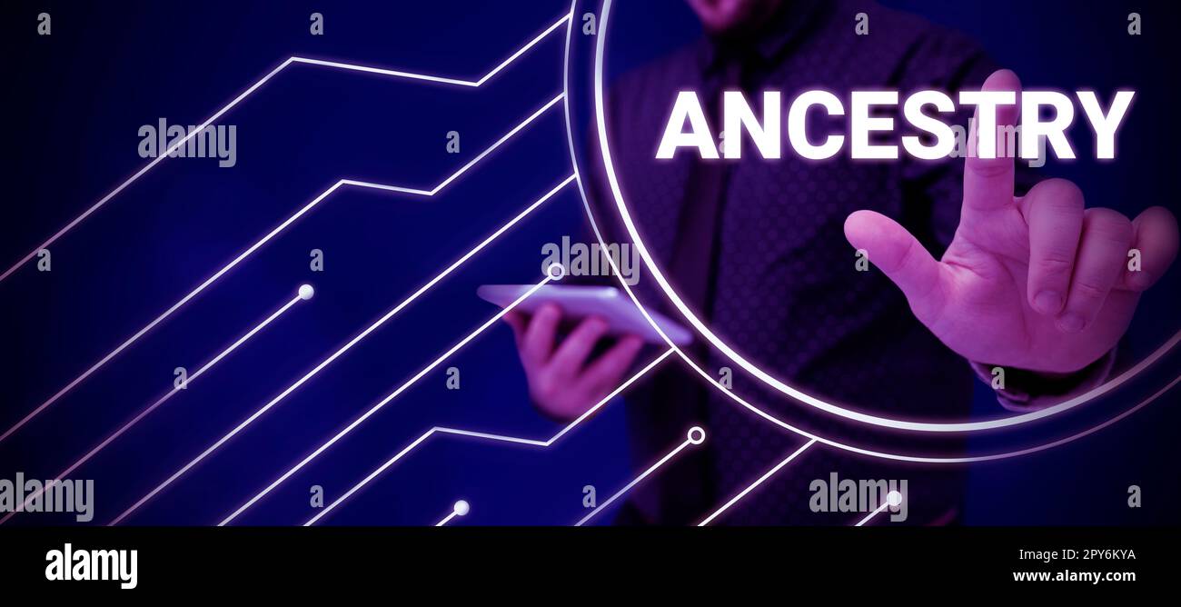 Text sign showing Ancestry. Business showcase the history or developmental process of a phenomenon object idea or style Stock Photo