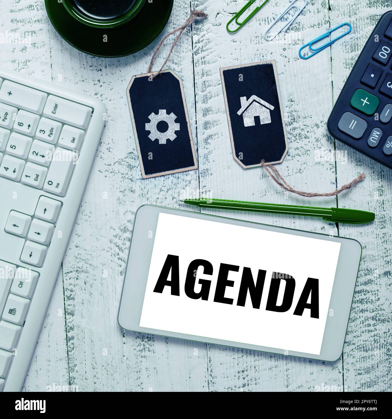 Sign displaying Agenda. Internet Concept To do list of items be discussed at formal important meeting Stock Photo