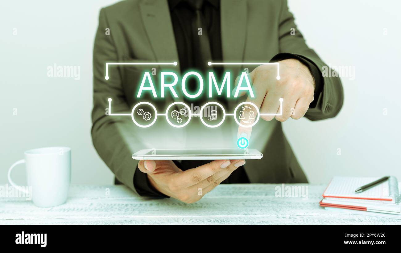 Inspiration showing sign Aroma. Word Written on A distinctive typically pleasant smell Subtle Pervasive atmosphere Stock Photo