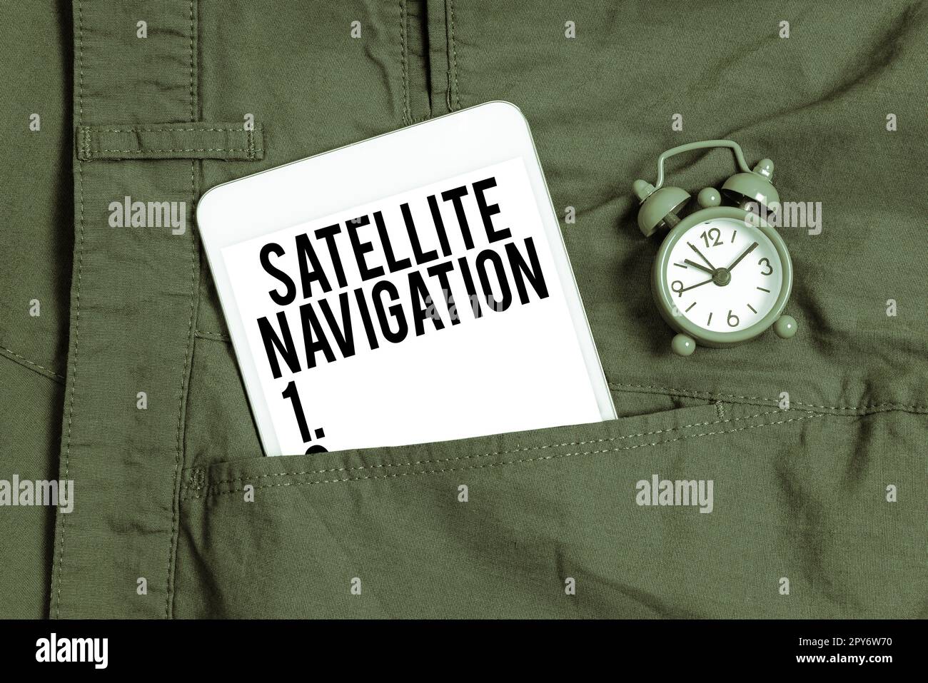Hand writing sign Satellite Navigation. Internet Concept system providing autonomous geo-spatial positioning Stock Photo
