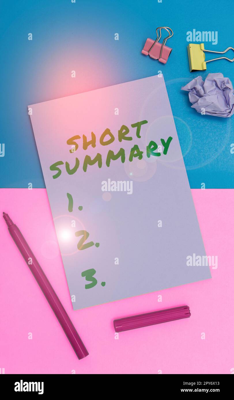 Conceptual caption Short Summary. Business overview Brief statement of