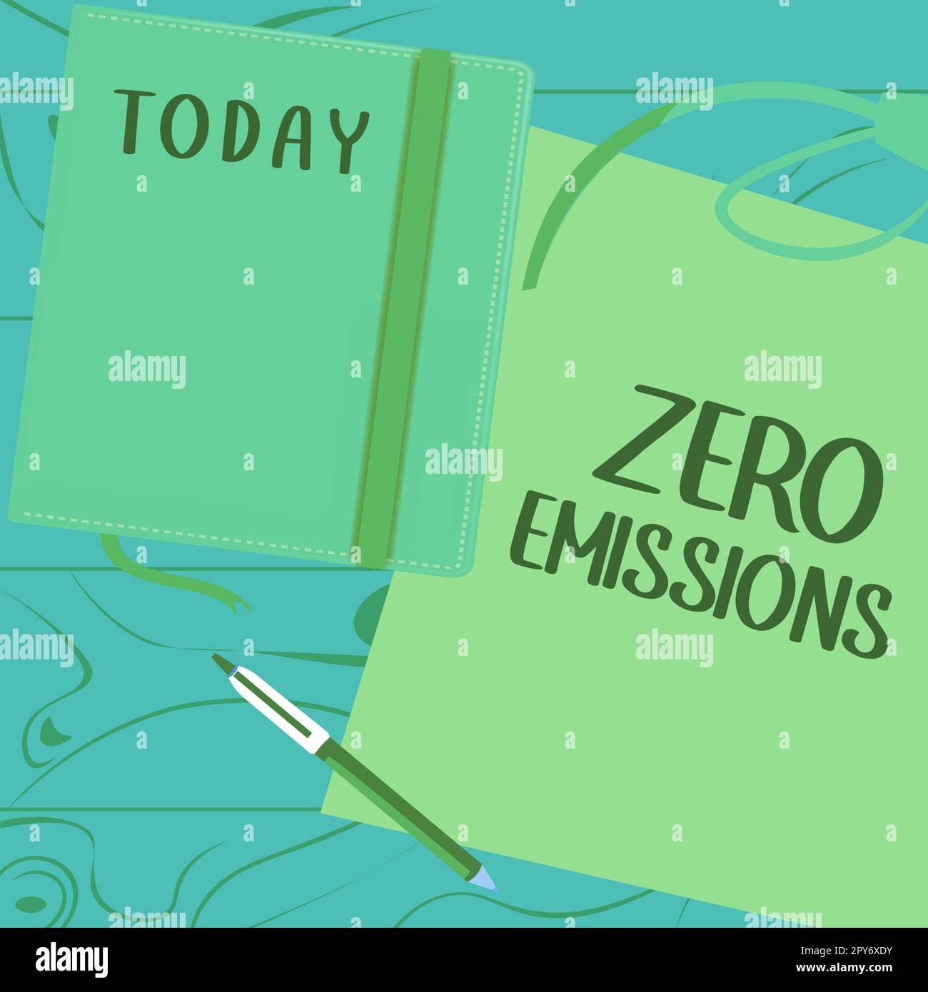 Text caption presenting Zero Emissions. Word Written on emits no waste ...