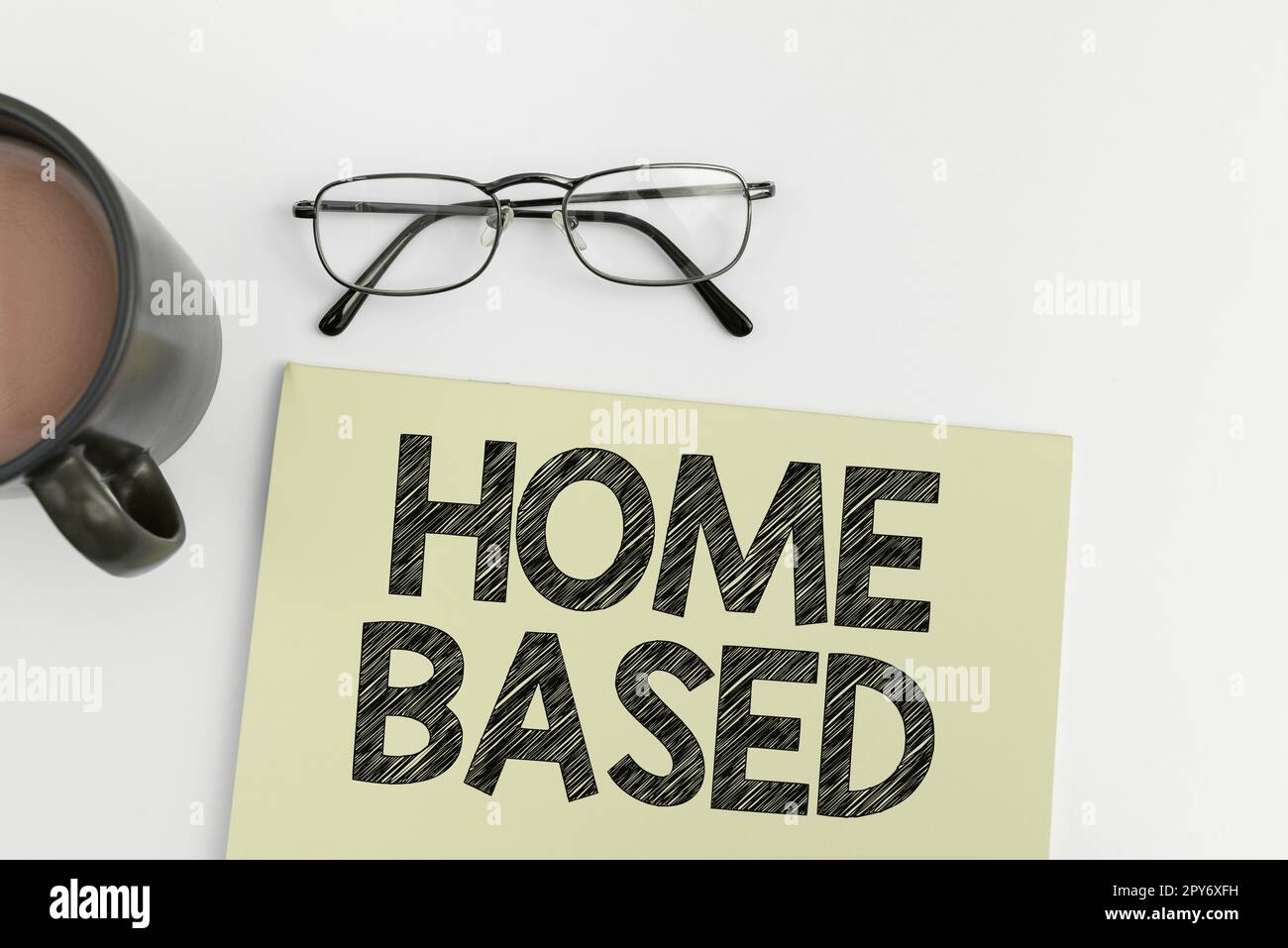 Sign displaying Home Based. Business overview banking transactions are performed directly by telephone Stock Photo
