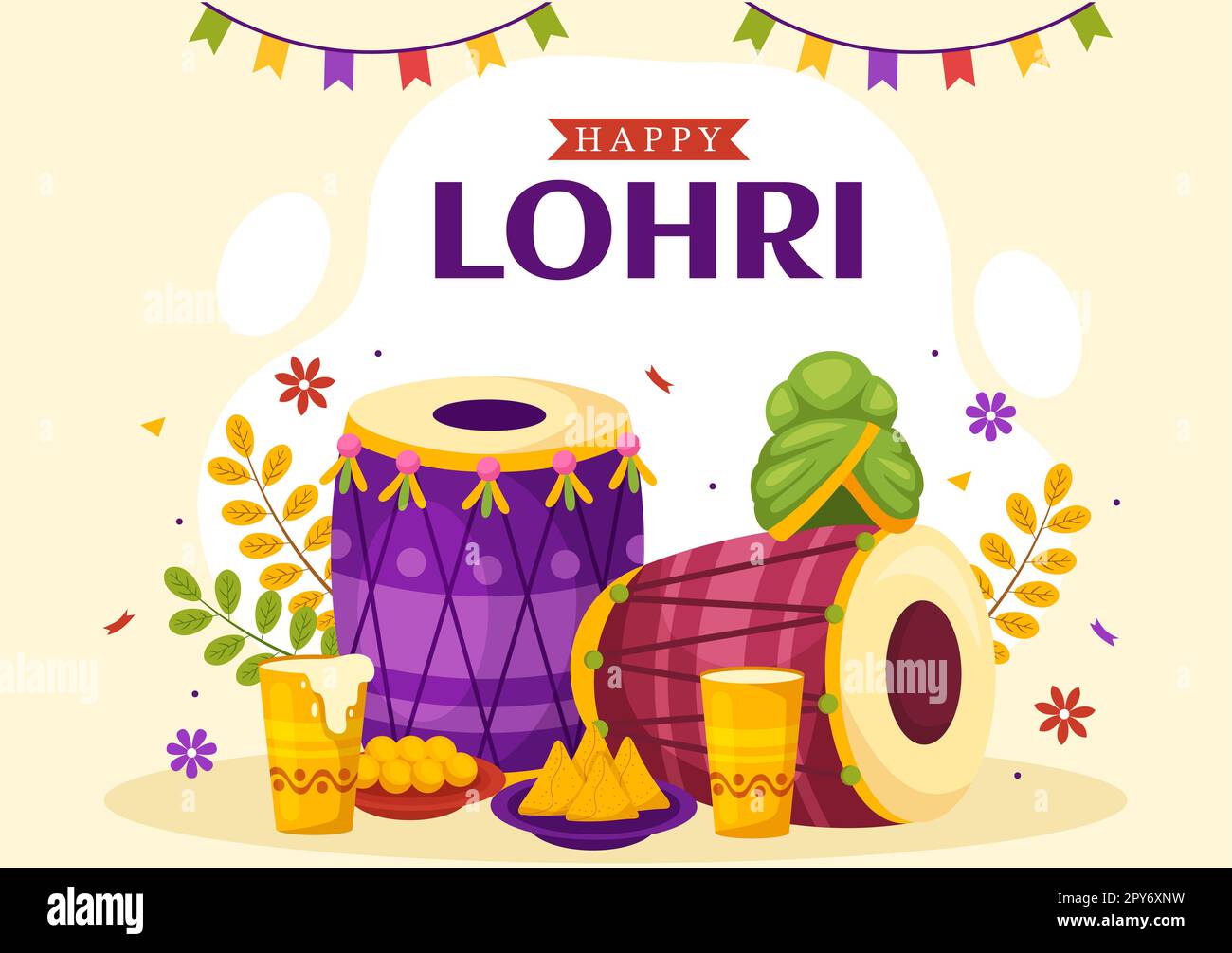 Happy Lohri Festival of Punjab India Illustration with Playing Dance ...