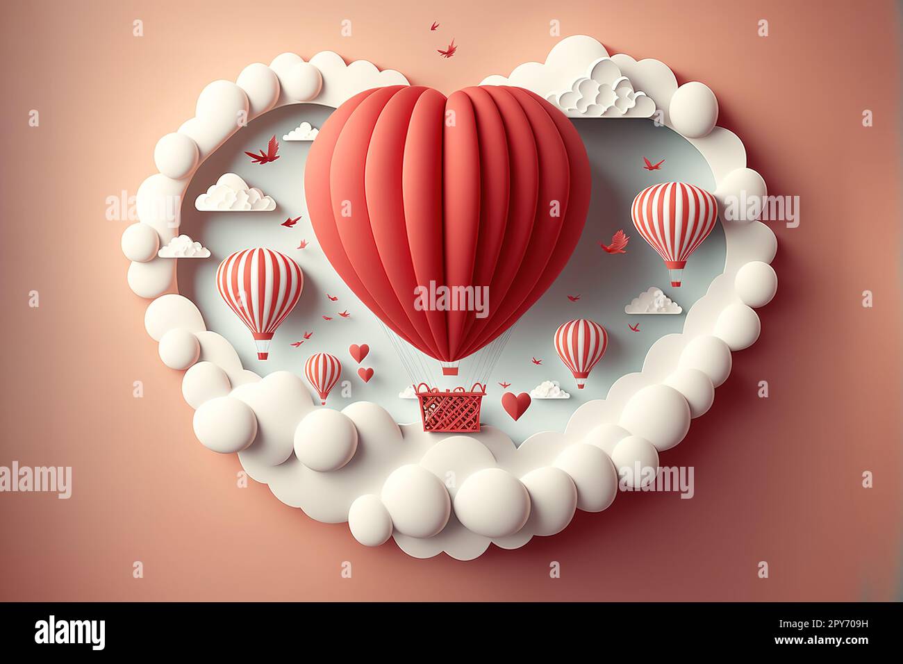 Love or Valentine's day background with heart shaped hot air balloon ...