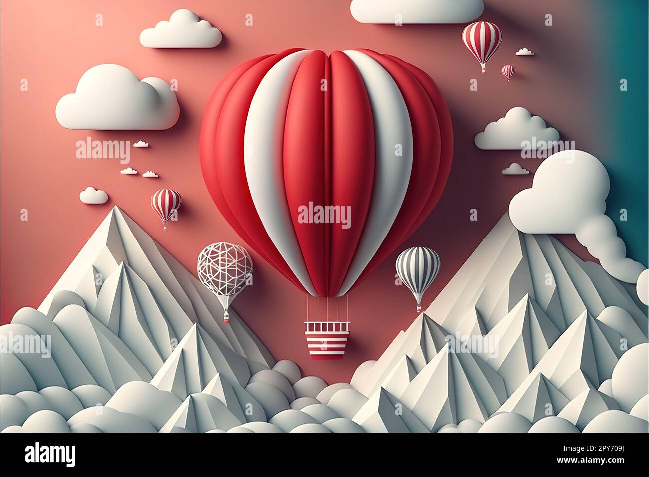 Love or Valentine's day background with heart shaped hot air balloon ...