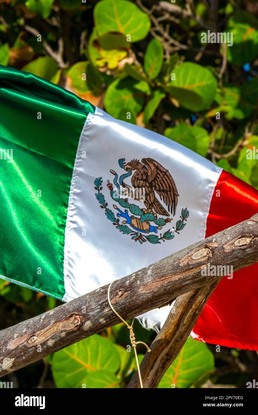 Mexican green white red flag in Playa del Carmen Mexico. Stock Photo