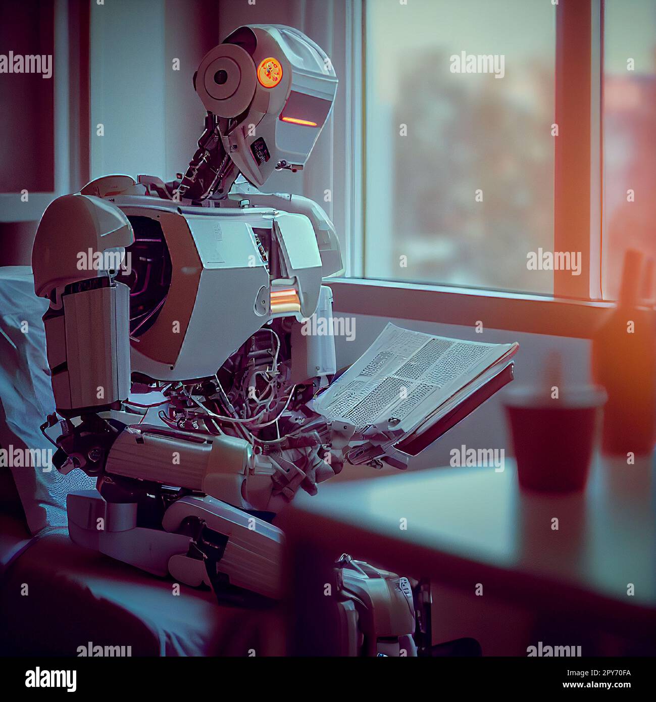 Artificiial intelligence robot is working, replacing humans